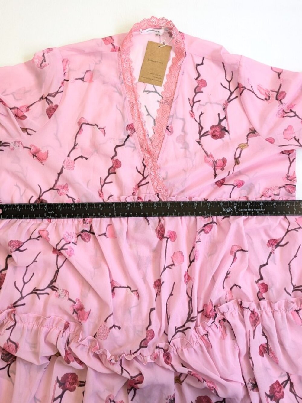 Nwt Soolinen Sheer Tiered Chiffon Midi Dress Pink Floral Dress L Coquette — image 7 of 8